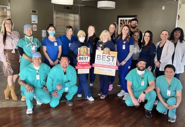 TVH staff holding the 2024 Women's Choice Award for Best Hospitals for Heart Care