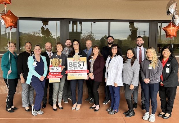 Staff at Temecula Valley Hospital receiving the best hospitals for patient safety award