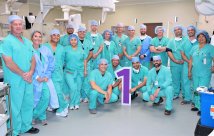 Surgical team who performed first watchman procedure at temecula valley hospital poses smiling for the camera